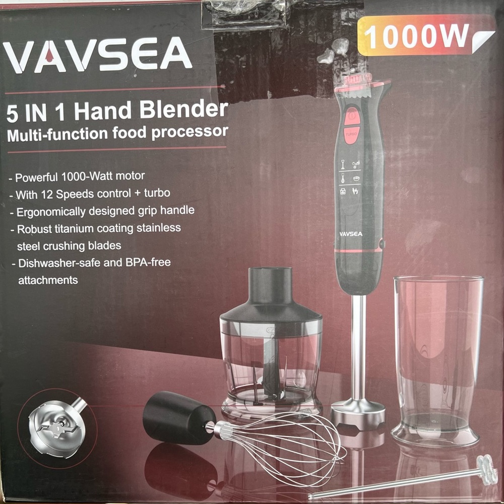 VAVSEA 5-in-1 Multi-function Immersion Hand Blender Powerful 1000W 12-Speed
